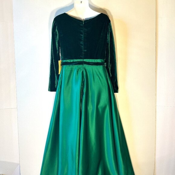 Vintage NWT Kelly Green Velvet & Satin Formal Gown Old Hollywood Prom Wedding - Picture 5 of 10